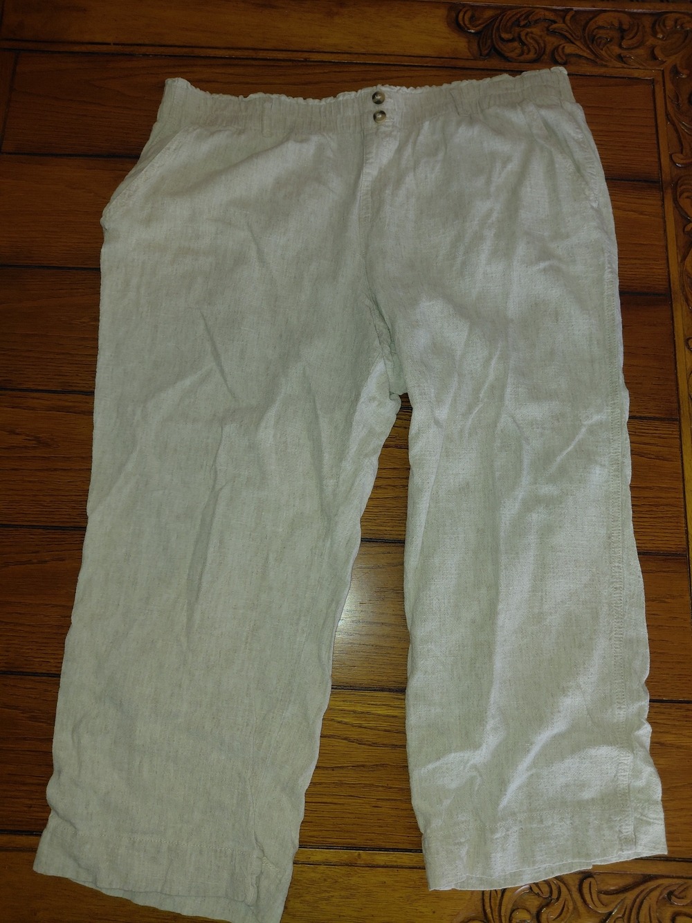 Briggs Women’s Plus 2XL Beige Solid Flat Front Pants Elastic Waist Button